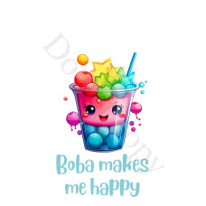 UV-DTF Transfer for Boba Tea Keyring - Style 6 - Boba Makes Me Happy (Cup)