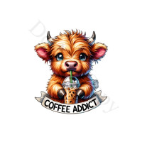 UV-DTF Transfer Suitable for Coffee Cup Keyring - Style 4 - Coffee Addict Cow