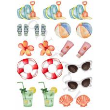Style 28 - Mixed Watercolour Beach Elements Sheet of Mix and Match UV-DTF Designs