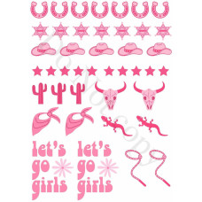 Style 50 - Pink Cowgirl Sheet of Mix and Match UV-DTF Designs