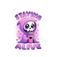 UV-DTF Transfer Suitable for Coffee Cup Keyring - Style 8- Skeleton Staying Alive